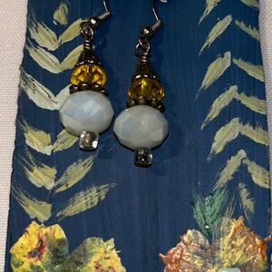 Elegant Yellow and White Beaded Earrings